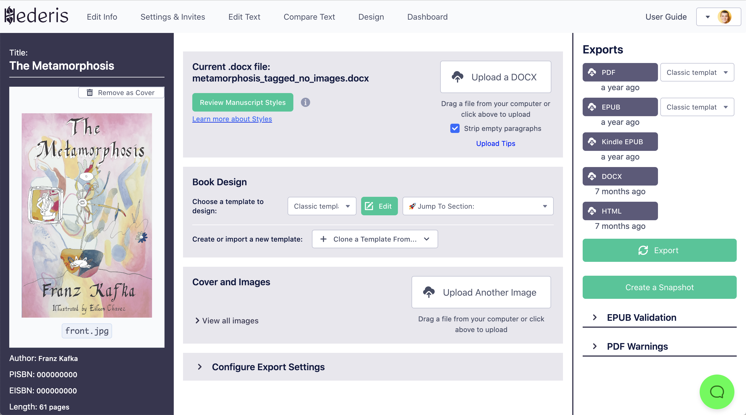 An image of the Hederis app project dashboard