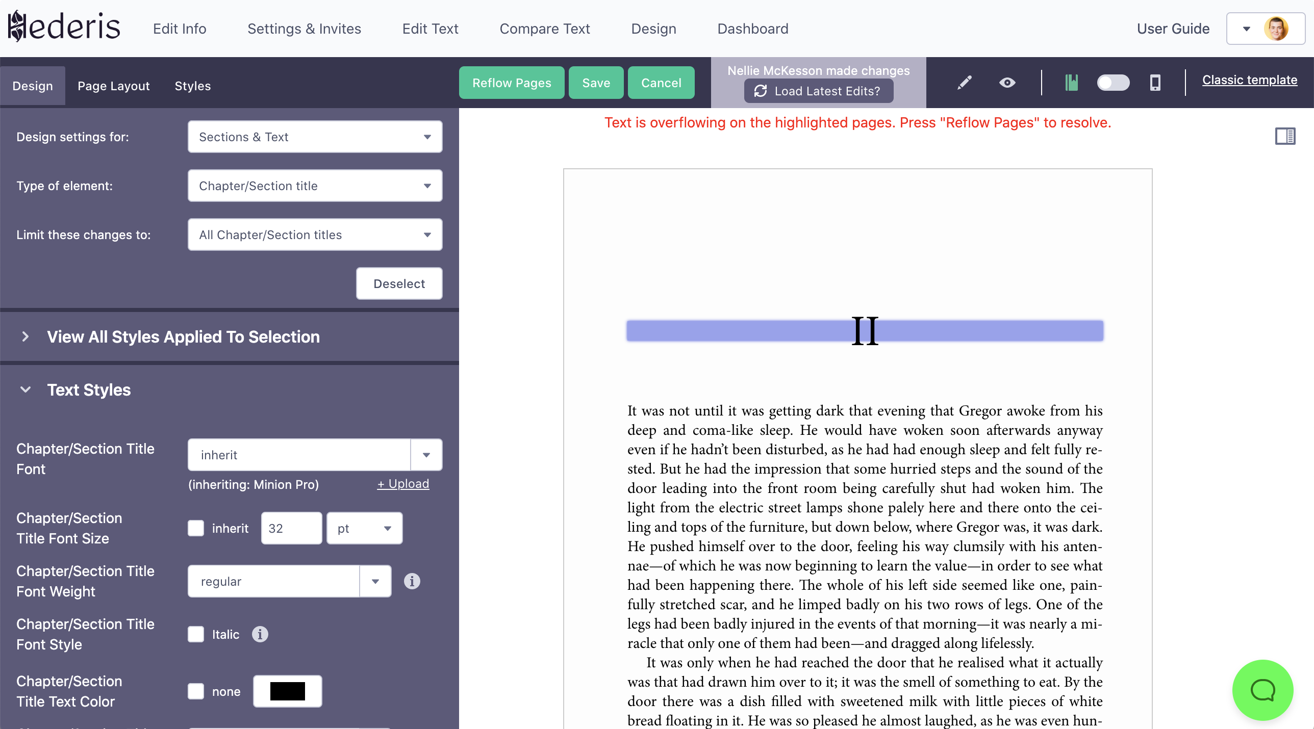 An image of the Hederis app project dashboard